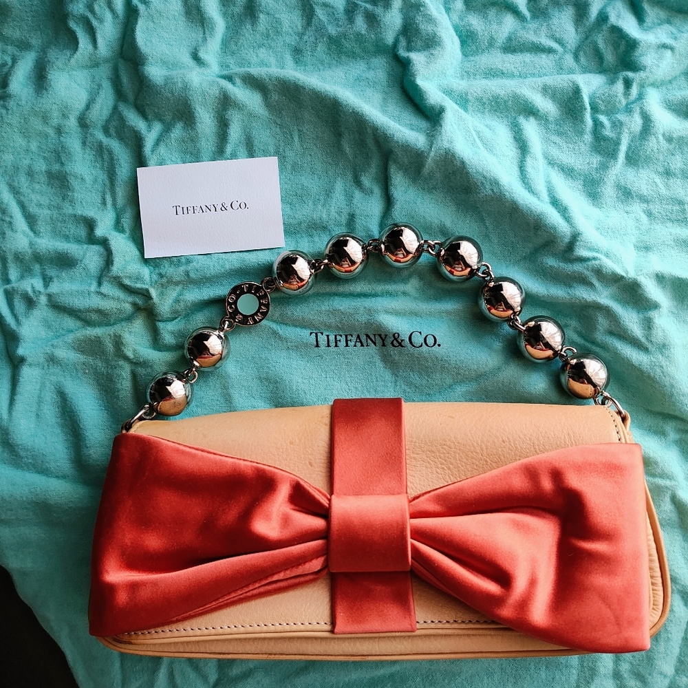 Rare Tiffany and Co. Leather Handbag Silk Bow Silver Hardware